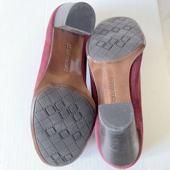 Womens Loafer Shoes Burgundy Suede Pumps Brown Strap Buckle Sz 7 7M - Picture 12 of 13